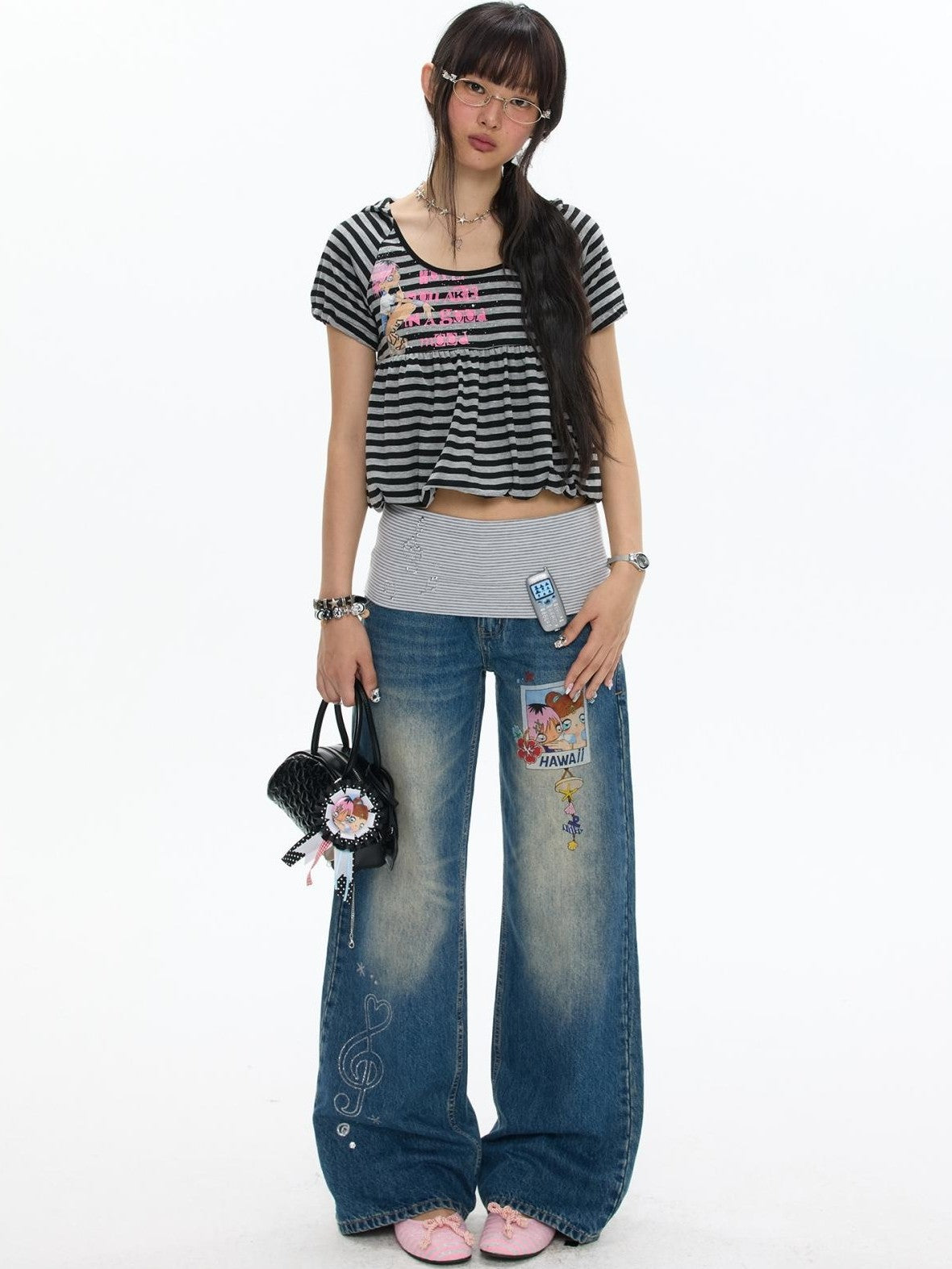 BETWEENAND Star Polka Dot Patchwork Washed Women&