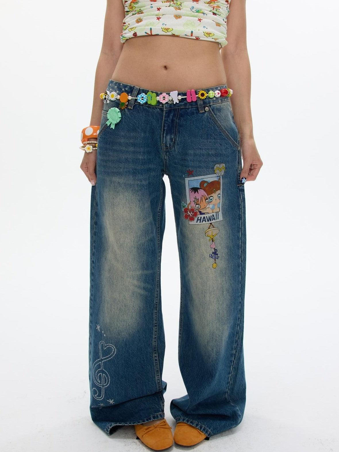 BETWEENAND Star Polka Dot Patchwork Washed Women&