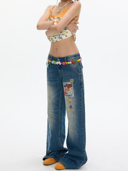 BETWEENAND Star Polka Dot Patchwork Washed Women&