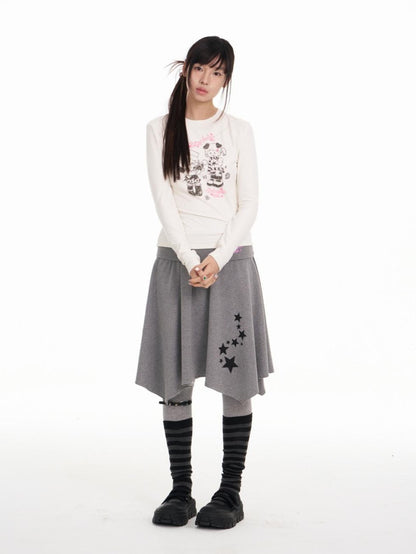 BETWEENAND Straight Cut Crew Neck Puff Print Women&