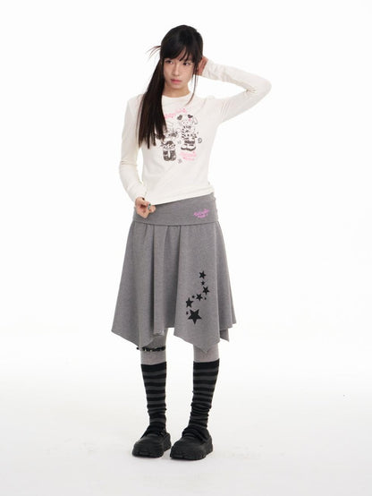 BETWEENAND Straight Cut Crew Neck Puff Print Women&