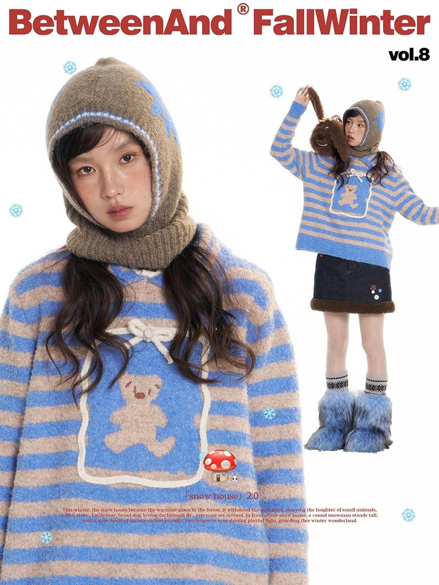 BETWEENAND Striped Bear Polo Colorblock Women&