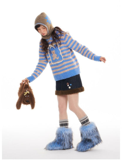 BETWEENAND Striped Bear Polo Colorblock Women&