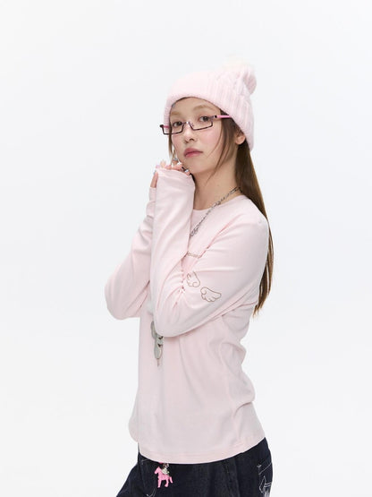 BETWEENAND Striped Printed Round Neck Women&