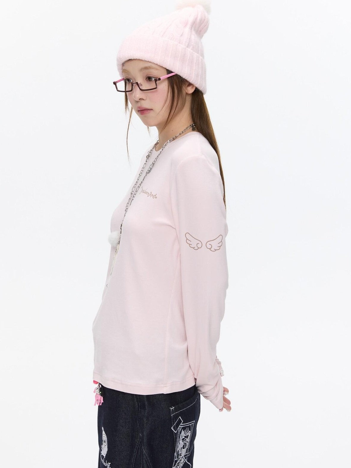 BETWEENAND Striped Printed Round Neck Women&
