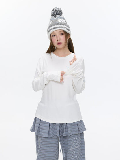 BETWEENAND Striped Printed Round Neck Women&