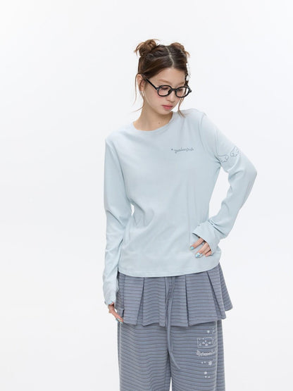 BETWEENAND Striped Printed Round Neck Women&