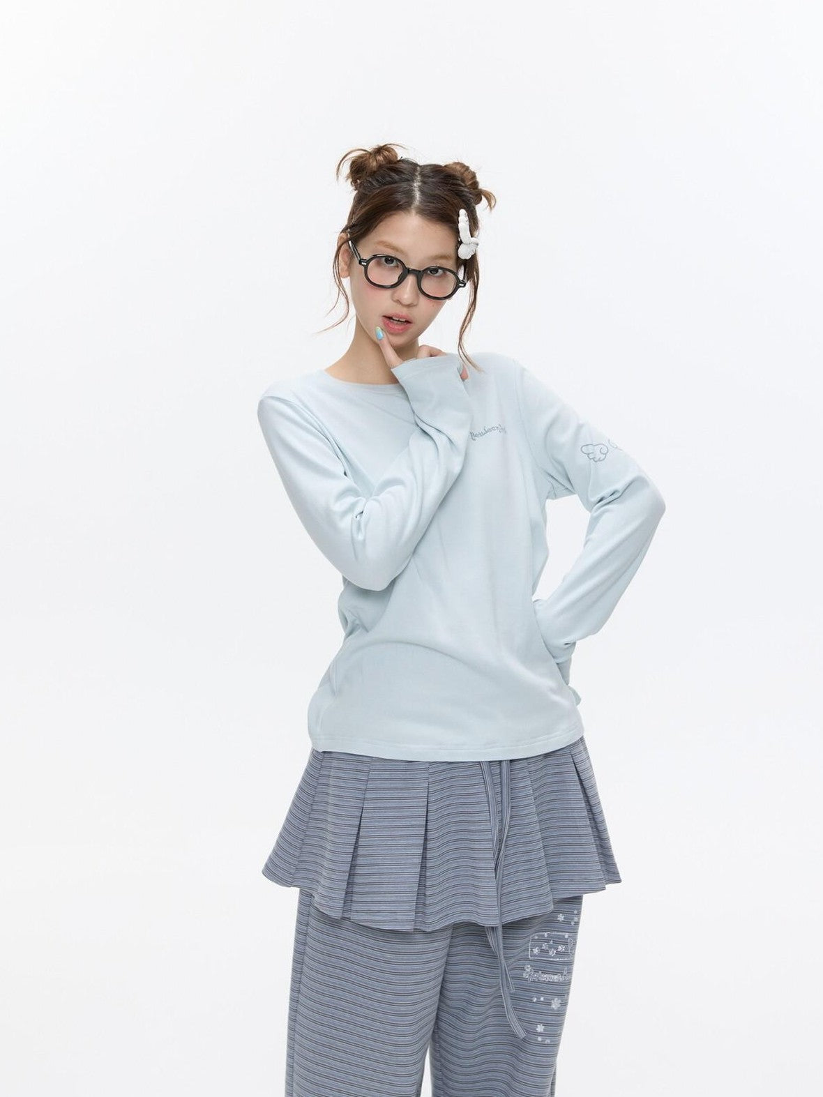 BETWEENAND Striped Printed Round Neck Women&