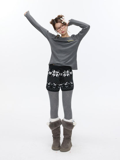 BETWEENAND Striped Printed Round Neck Women&
