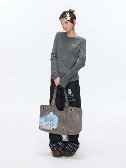 BETWEENAND Striped Printed Round Neck Women&