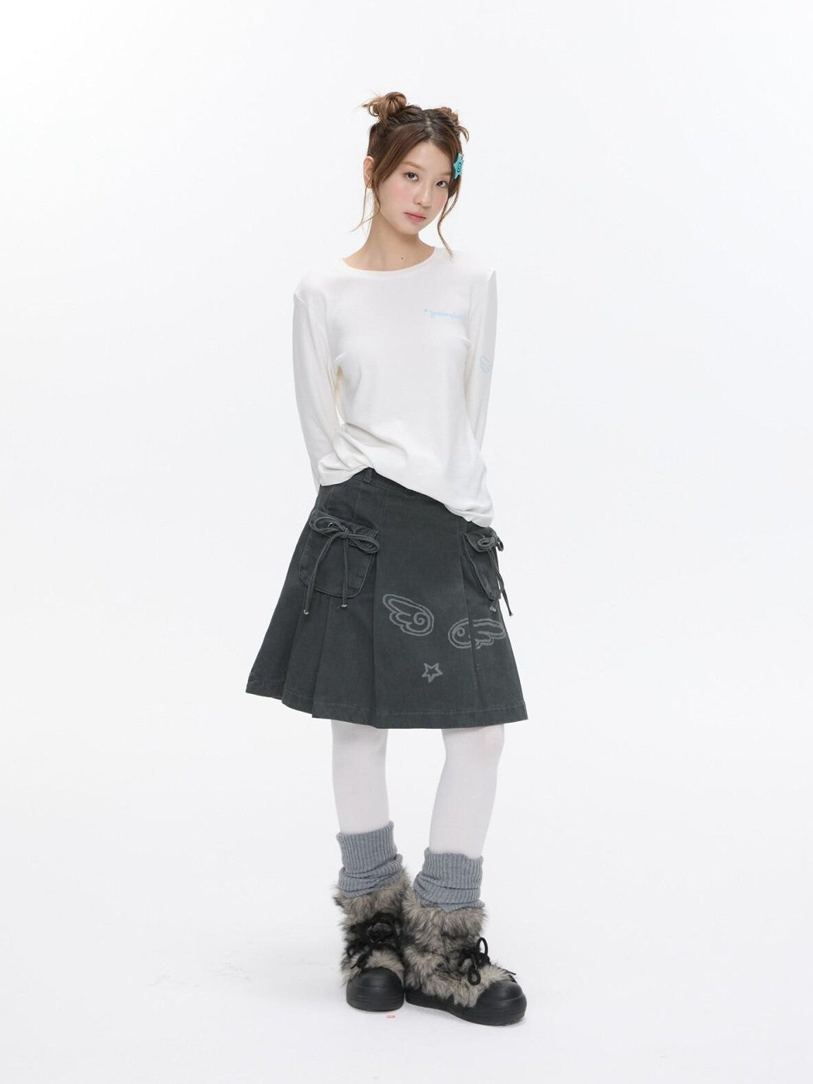 BETWEENAND Striped Printed Round Neck Women&
