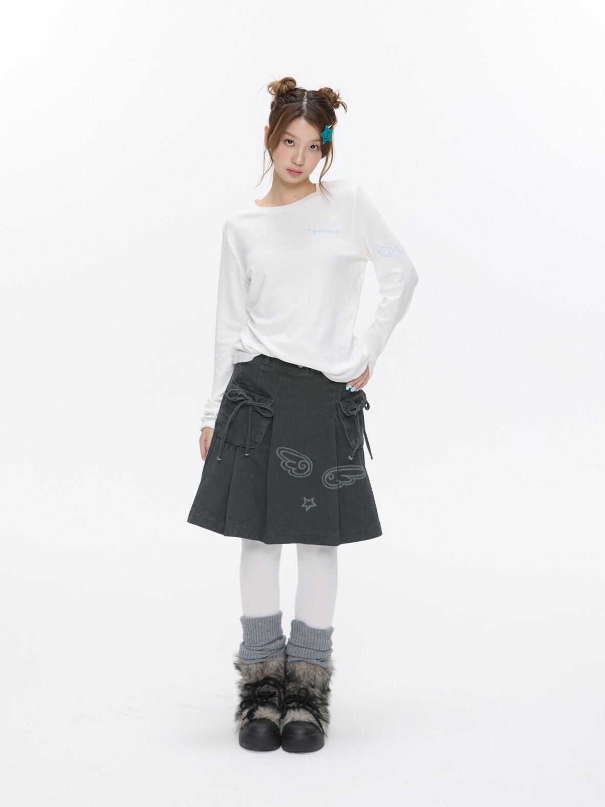 BETWEENAND Striped Printed Round Neck Women&