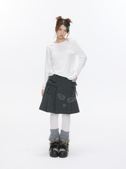 BETWEENAND Striped Printed Round Neck Women&