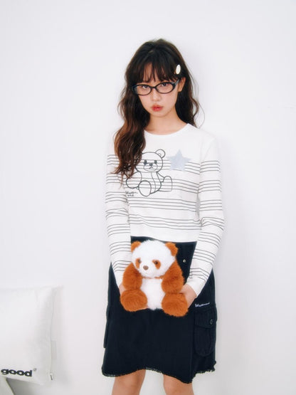 BETWEENAND Striped Star Bear Print Women&