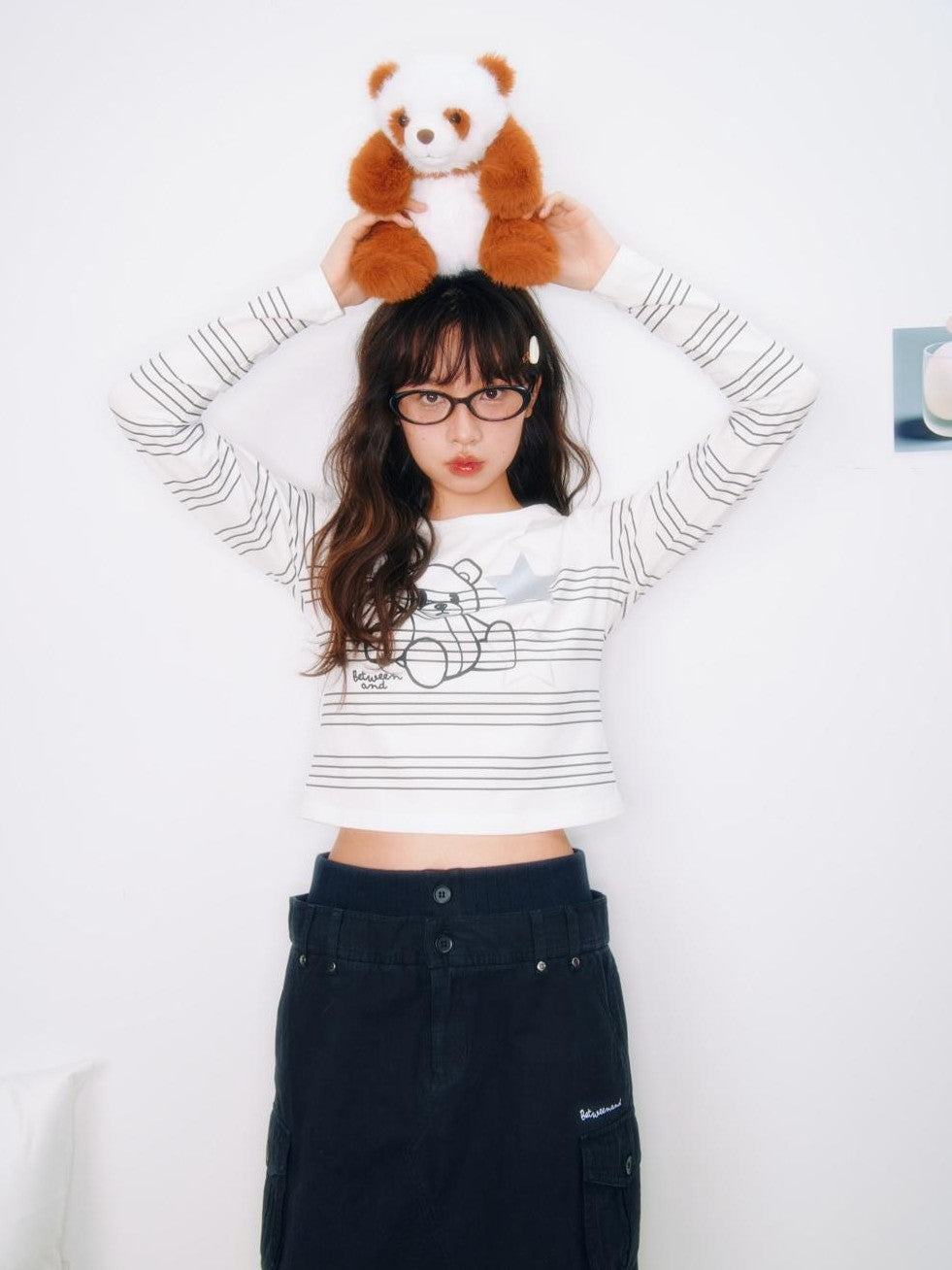 BETWEENAND Striped Star Bear Print Women&
