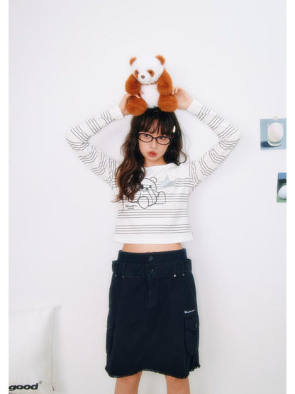 BETWEENAND Striped Star Bear Print Women&