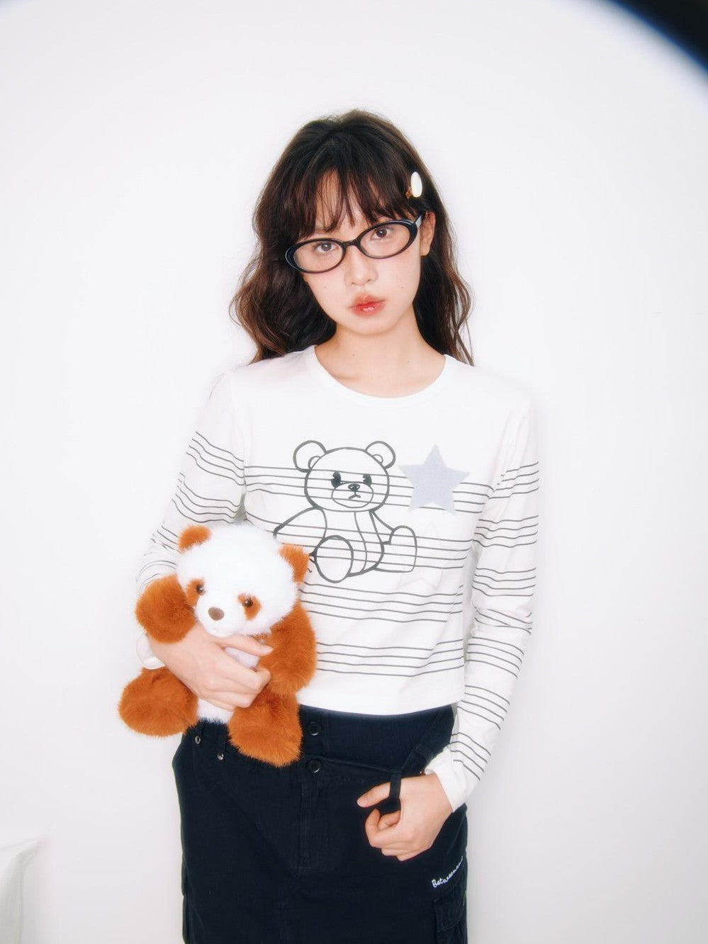BETWEENAND Striped Star Bear Print Women&