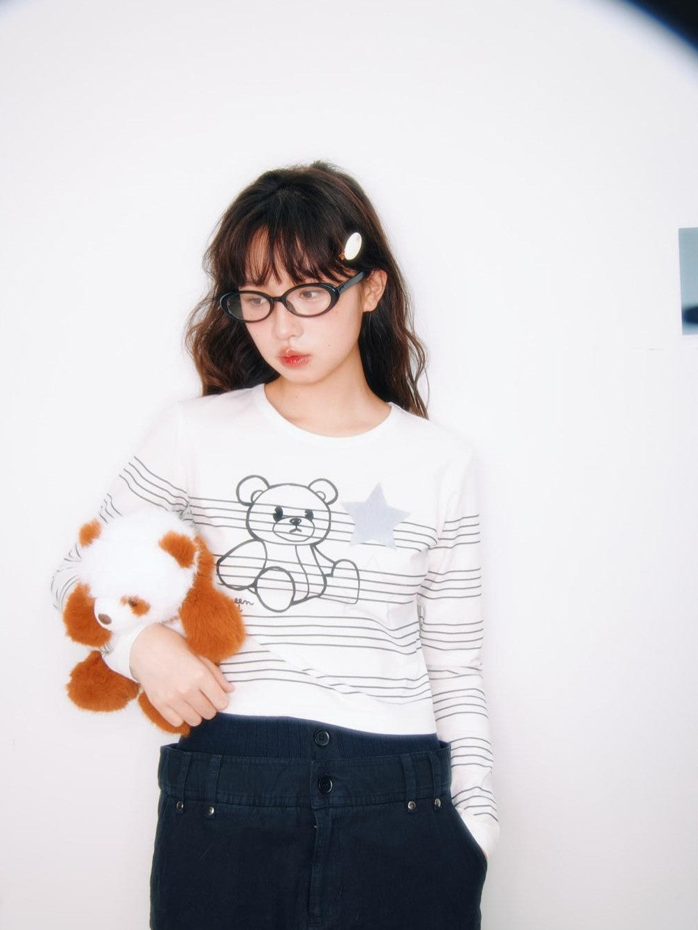 BETWEENAND Striped Star Bear Print Women&