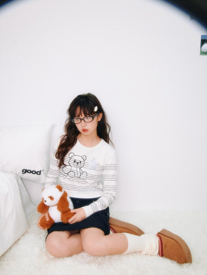 BETWEENAND Striped Star Bear Print Women&