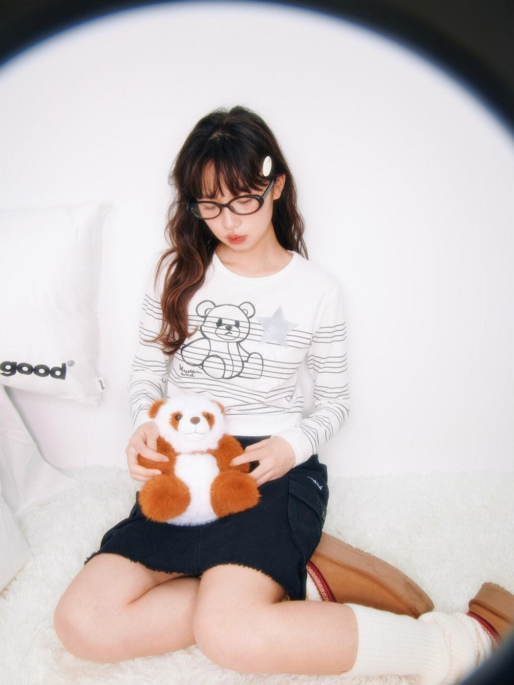 BETWEENAND Striped Star Bear Print Women&