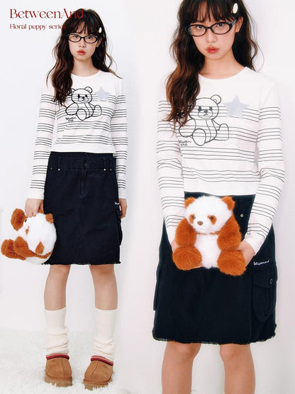BETWEENAND Striped Star Bear Print Women&