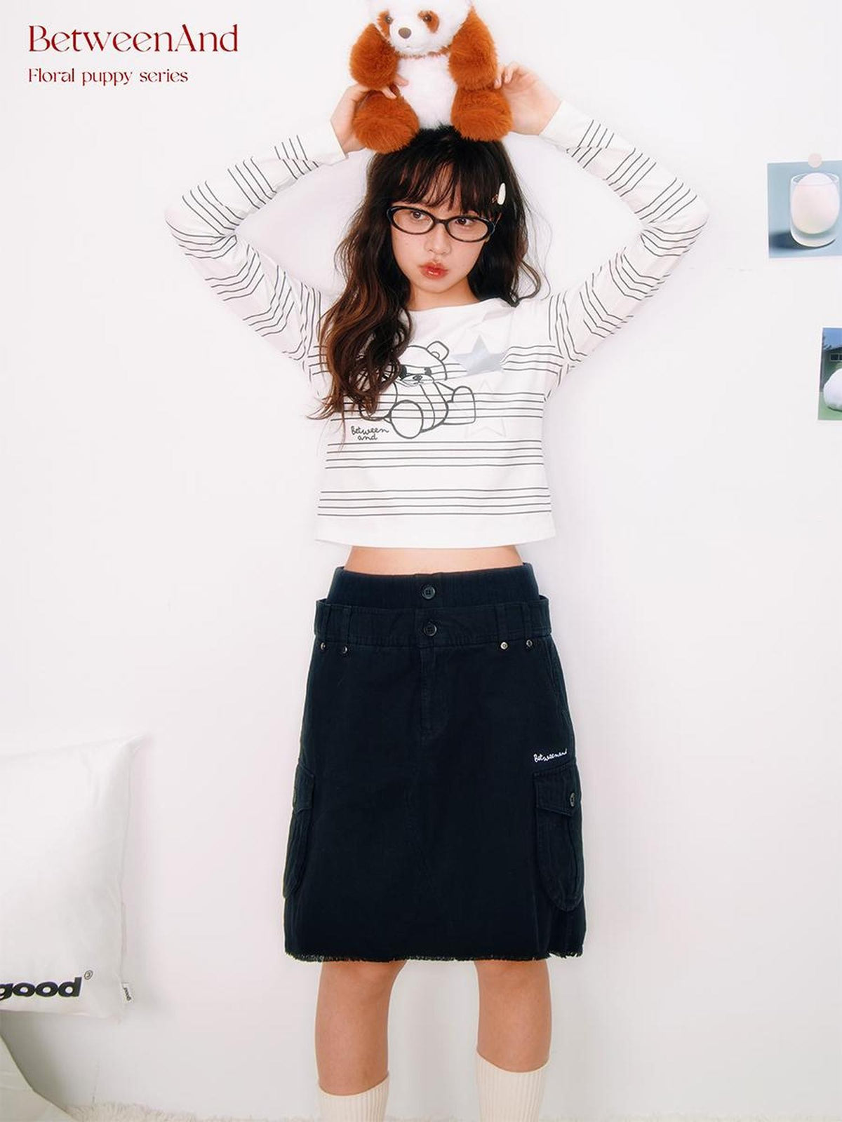 BETWEENAND Striped Star Bear Print Women&