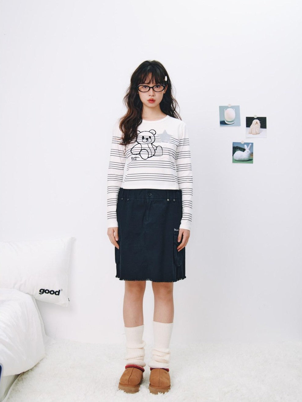BETWEENAND Striped Star Bear Print Women&