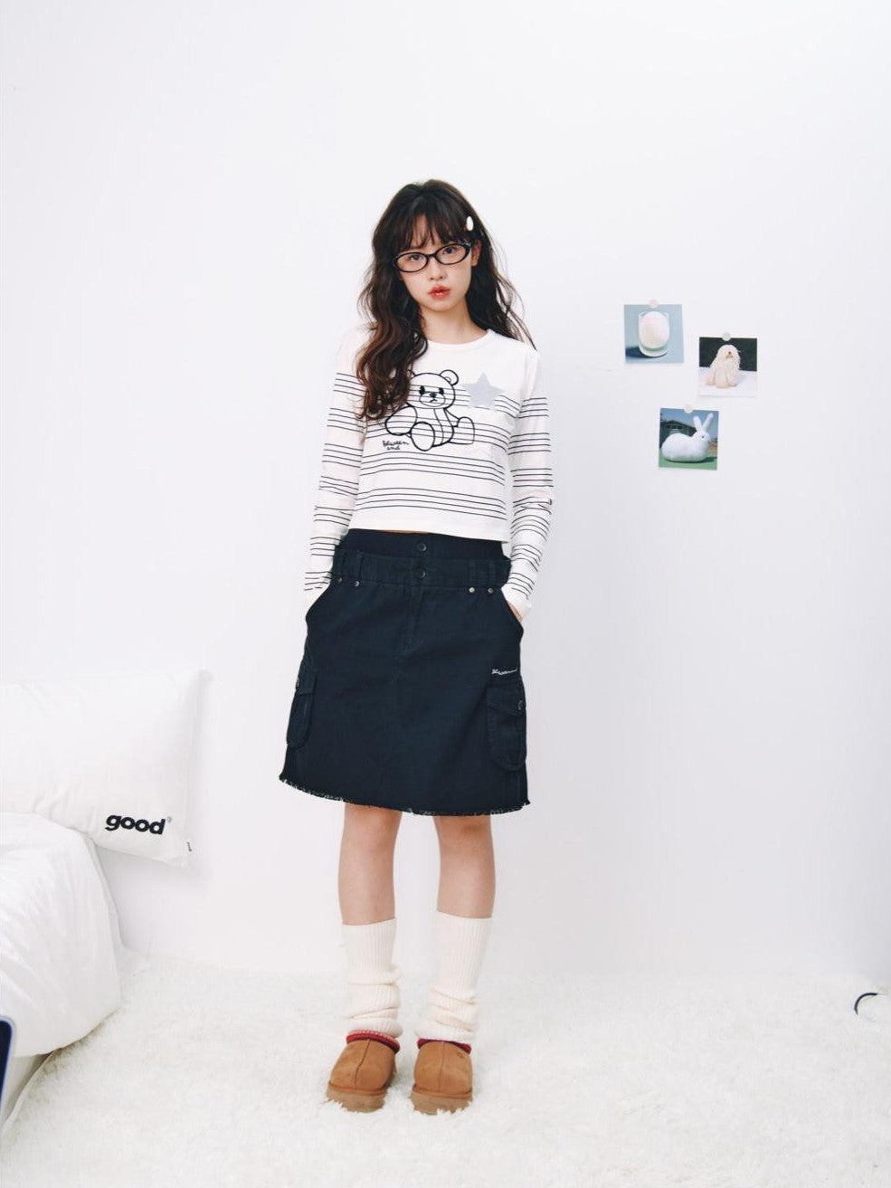 BETWEENAND Striped Star Bear Print Women&