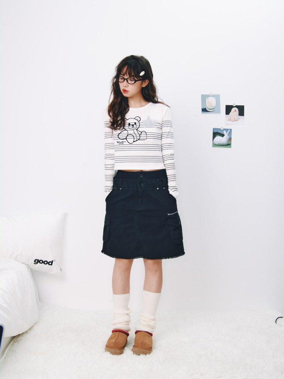 BETWEENAND Striped Star Bear Print Women&