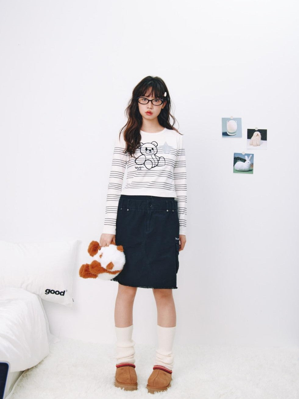 BETWEENAND Striped Star Bear Print Women&