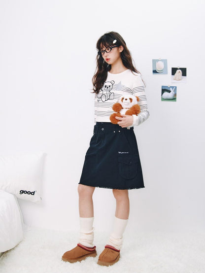 BETWEENAND Striped Star Bear Print Women&