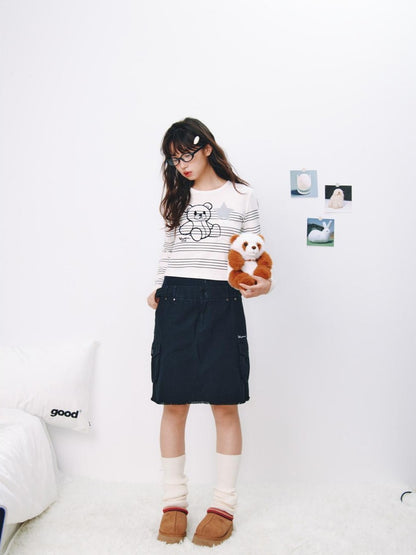 BETWEENAND Striped Star Bear Print Women&