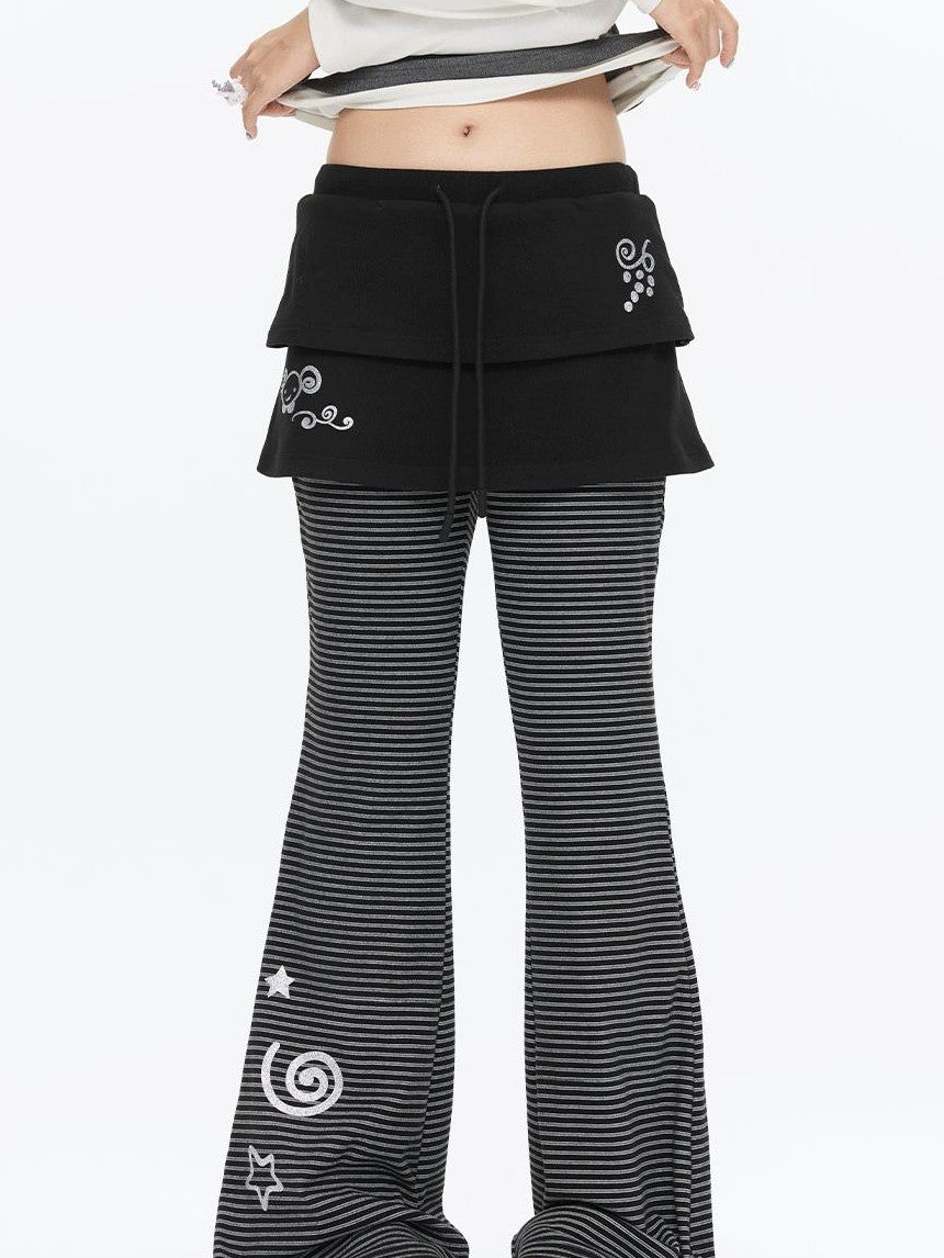 BETWEENAND Striped Tiered Printed Micro Flare Women&