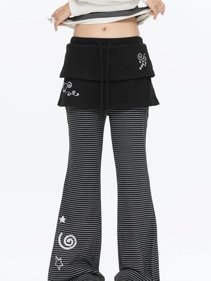BETWEENAND Striped Tiered Printed Micro Flare Women&