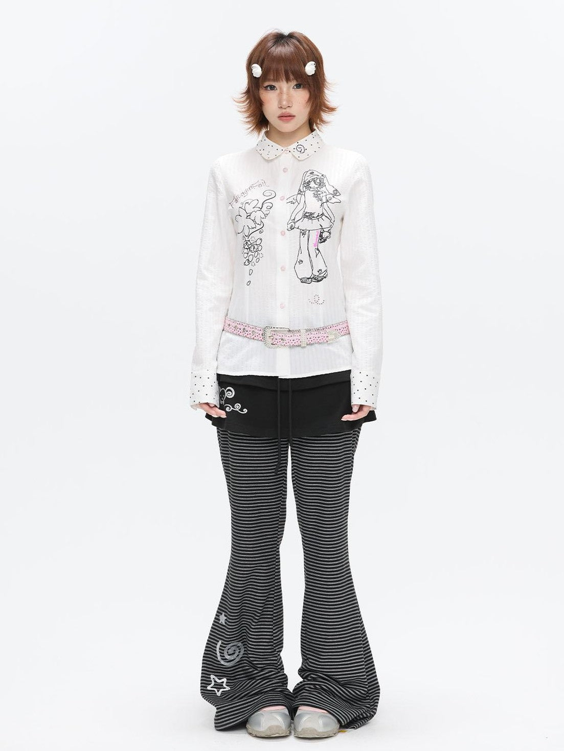 BETWEENAND Striped Tiered Printed Micro Flare Women&