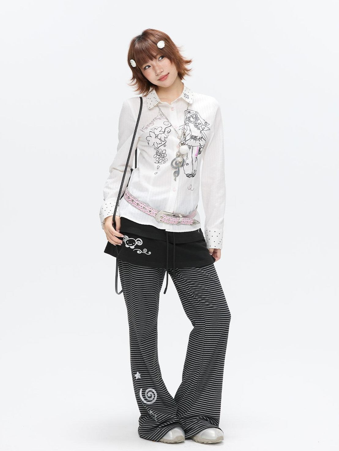 BETWEENAND Striped Tiered Printed Micro Flare Women&