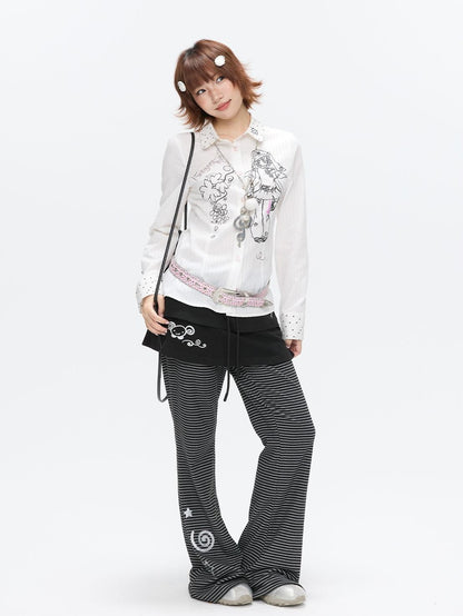 BETWEENAND Striped Tiered Printed Micro Flare Women&