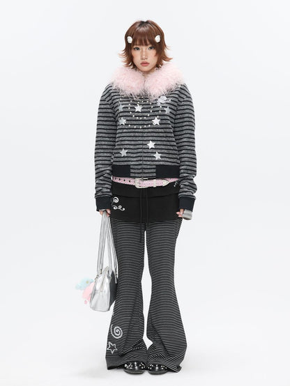 BETWEENAND Striped Tiered Printed Micro Flare Women&