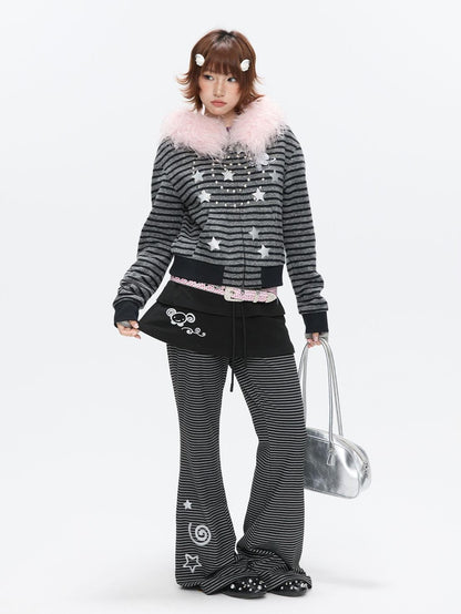 BETWEENAND Striped Tiered Printed Micro Flare Women&