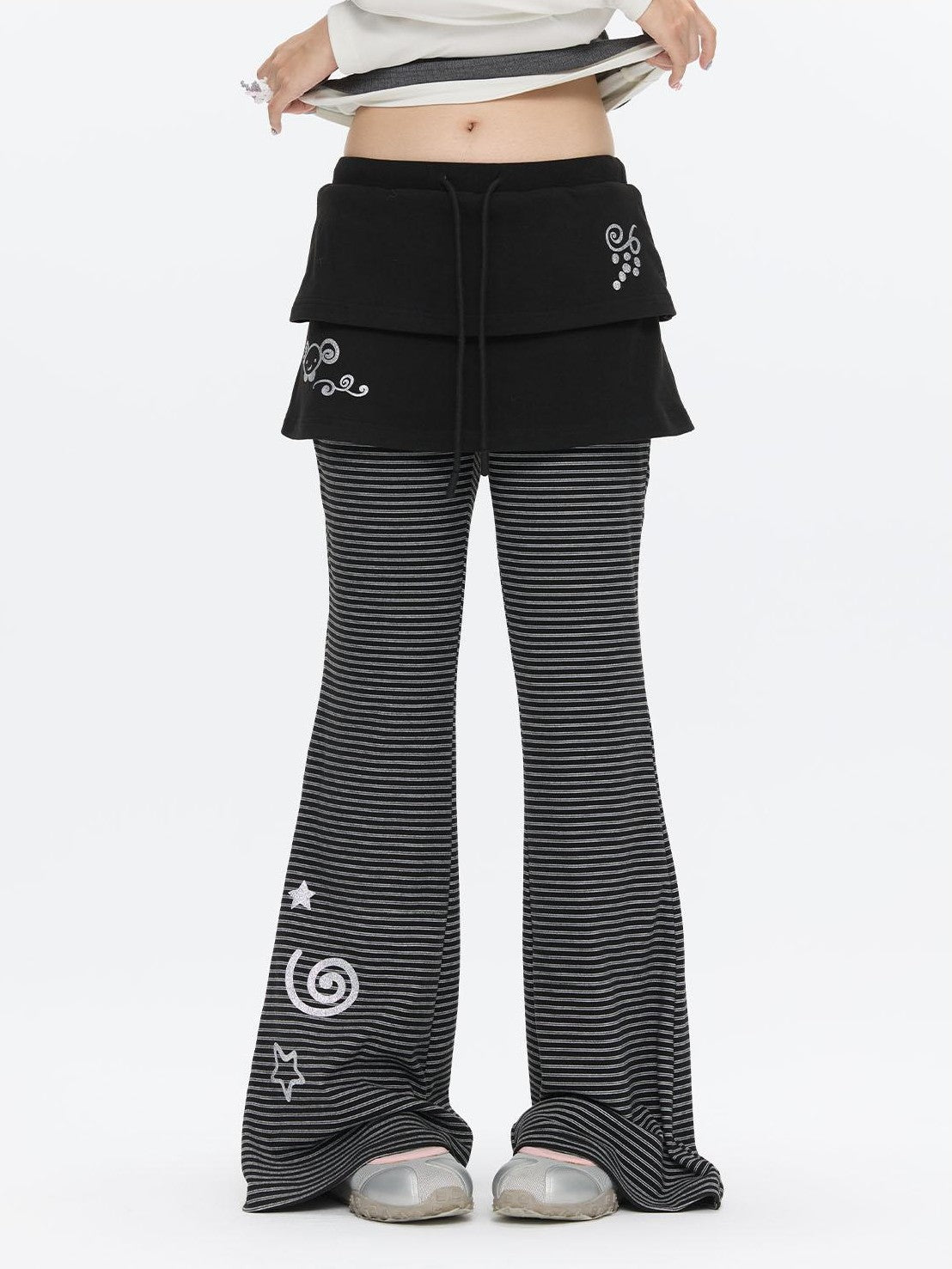 BETWEENAND Striped Tiered Printed Micro Flare Women&