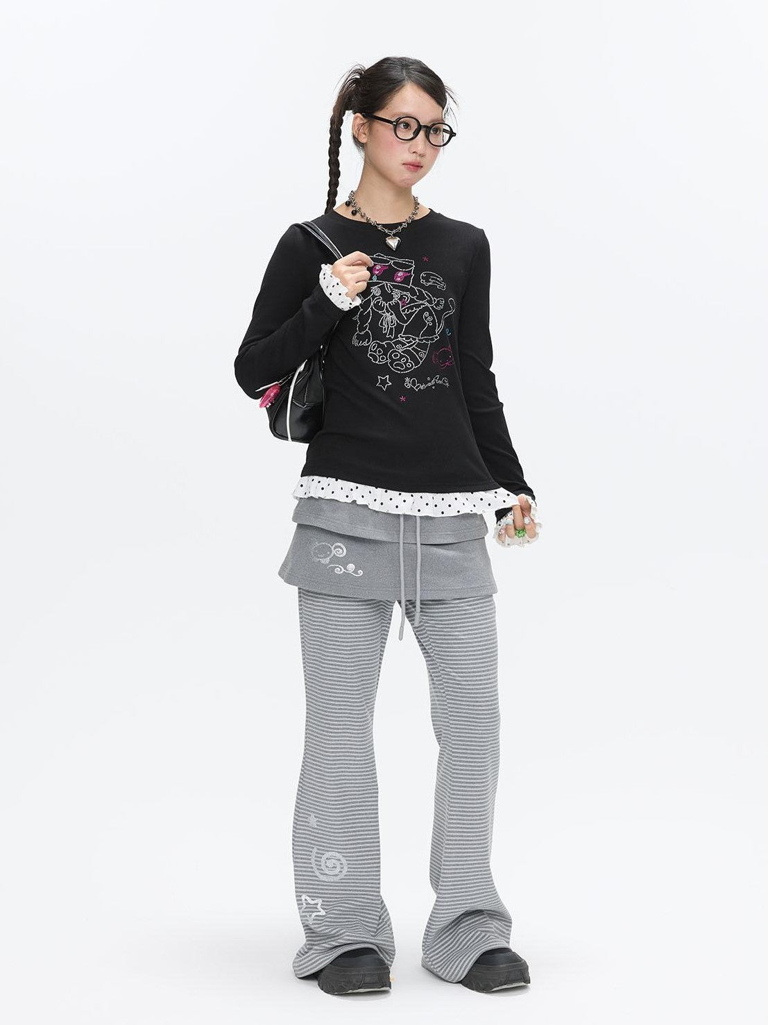 BETWEENAND Striped Tiered Printed Micro Flare Women&