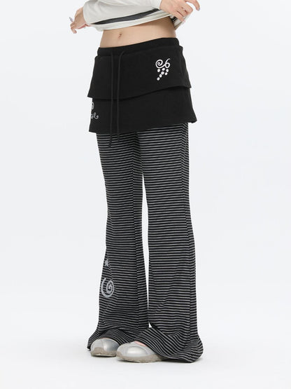 BETWEENAND Striped Tiered Printed Micro Flare Women&