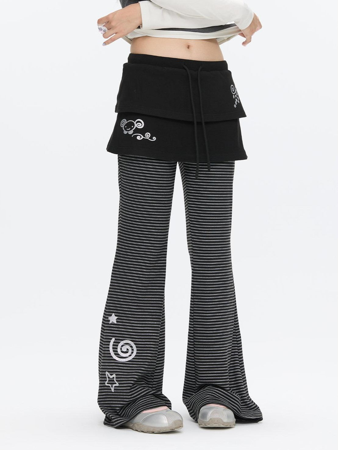 BETWEENAND Striped Tiered Printed Micro Flare Women&
