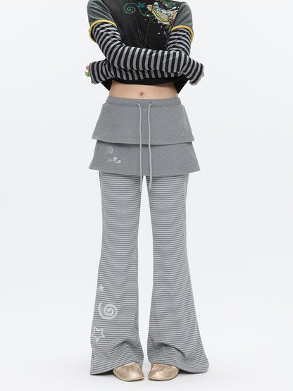 BETWEENAND Striped Tiered Printed Micro Flare Women&