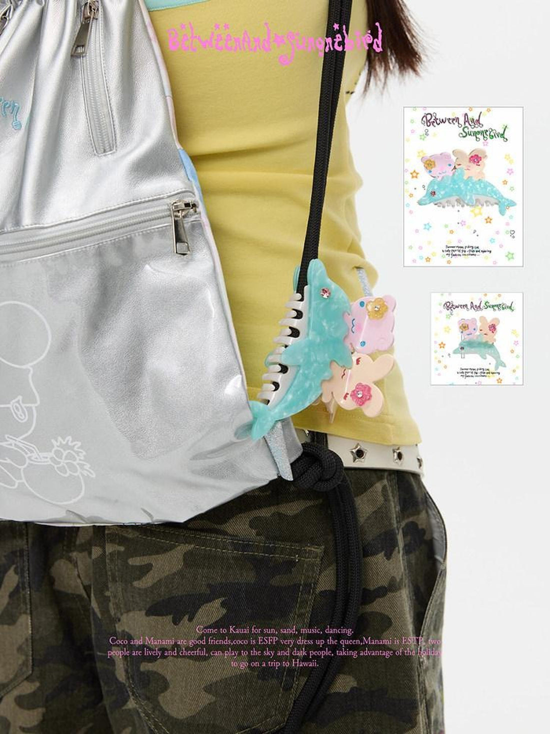BETWEENAND Surfing Dolphin Shark Ocean Motif Claw Women&