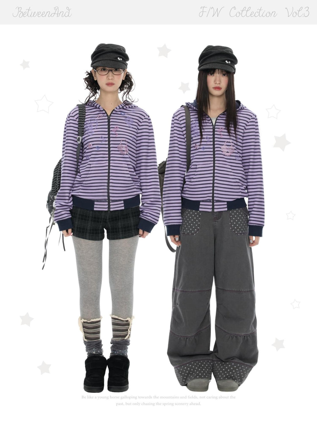BETWEENAND Taro Purple Striped Cross Stitch Women&