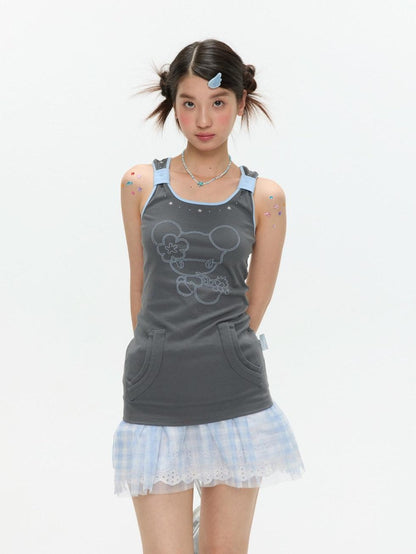 BETWEENAND Two Tone Beaded Faux Pocket Racerback Women&
