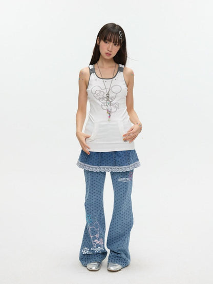 BETWEENAND Two Tone Beaded Faux Pocket Racerback Women&