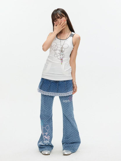 BETWEENAND Two Tone Beaded Faux Pocket Racerback Women&