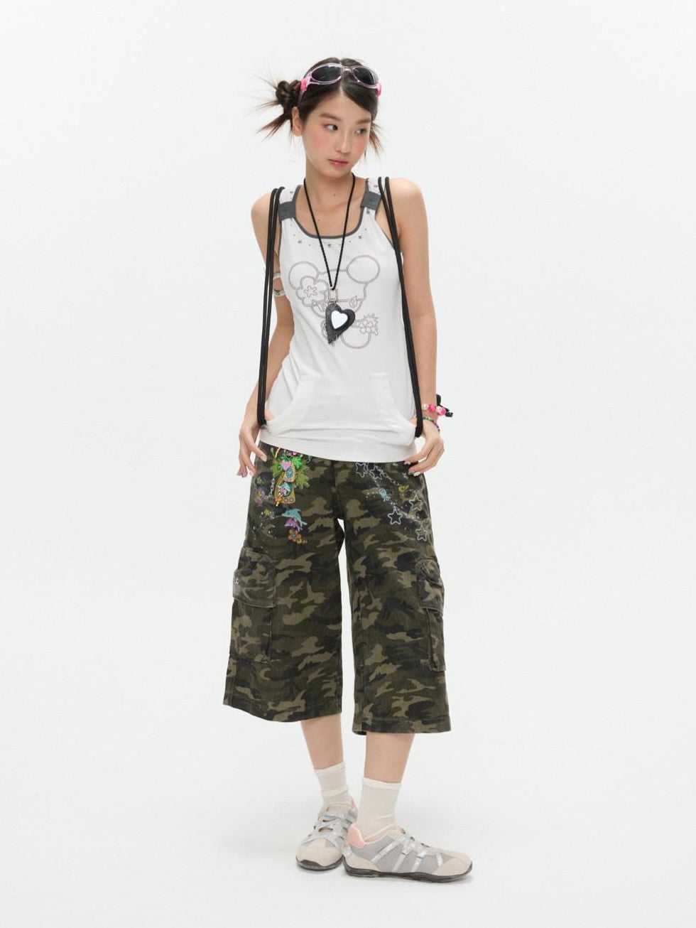 BETWEENAND Two Tone Beaded Faux Pocket Racerback Women&